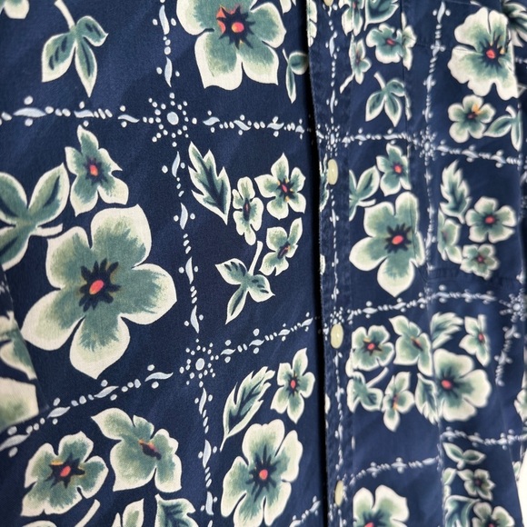 VINTAGE! 90s Chaps Ralph Lauren Men's XL Blue Floral Hawaiian Camp Shirt Cotton - Picture 6 of 8